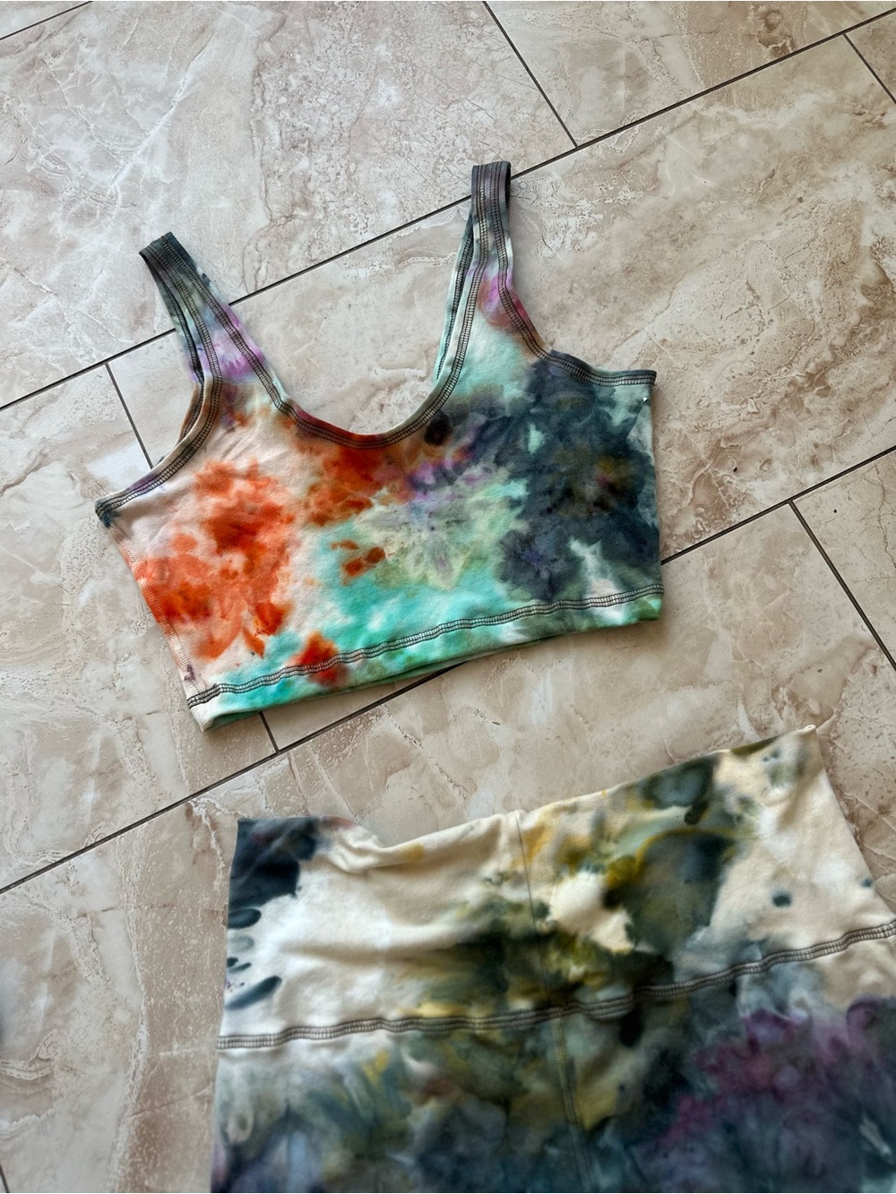 Tie-Dye cotton Crop Top & Flare Pants Set - Multicolor size large teeki fit - Picture 12 of 16